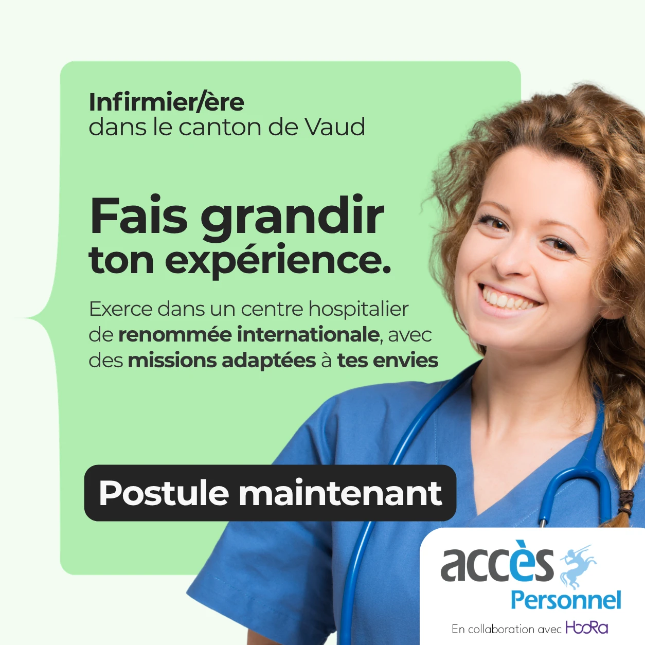 Accès Personnel visual inviting nurses to develop their experience