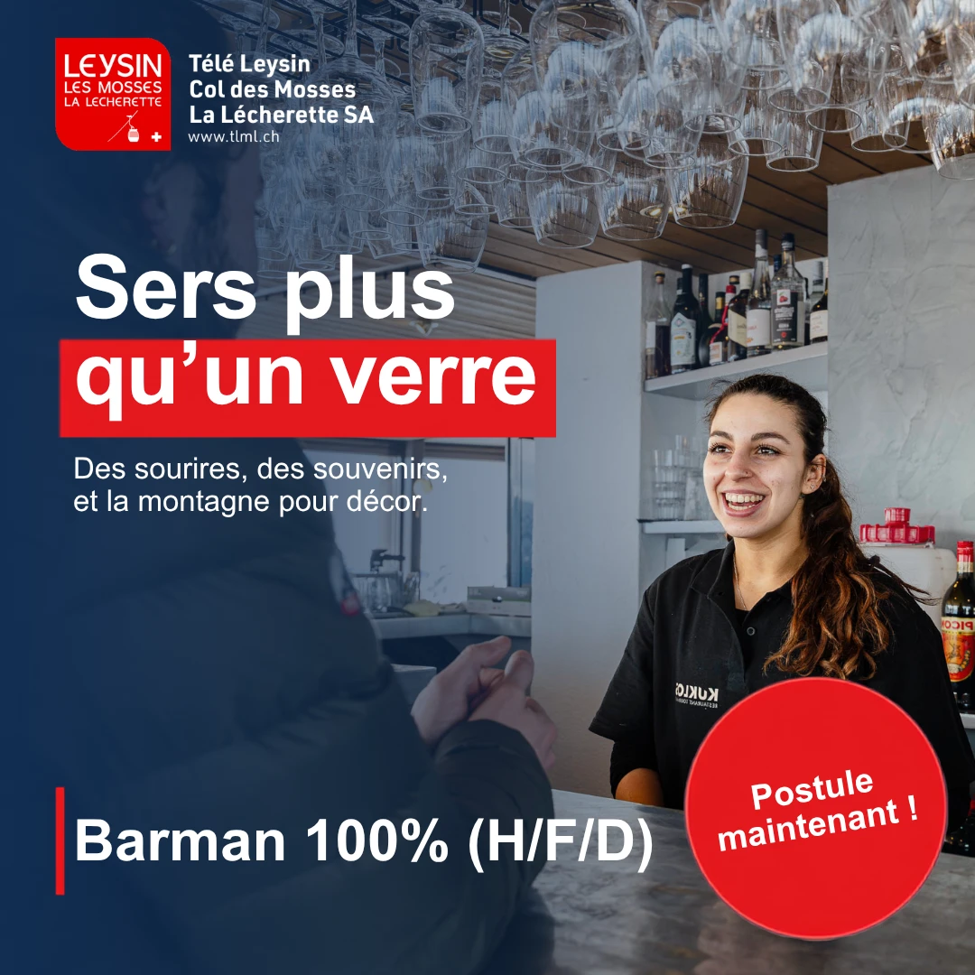Visuel TéléLeysin pour le recrutement de barman
