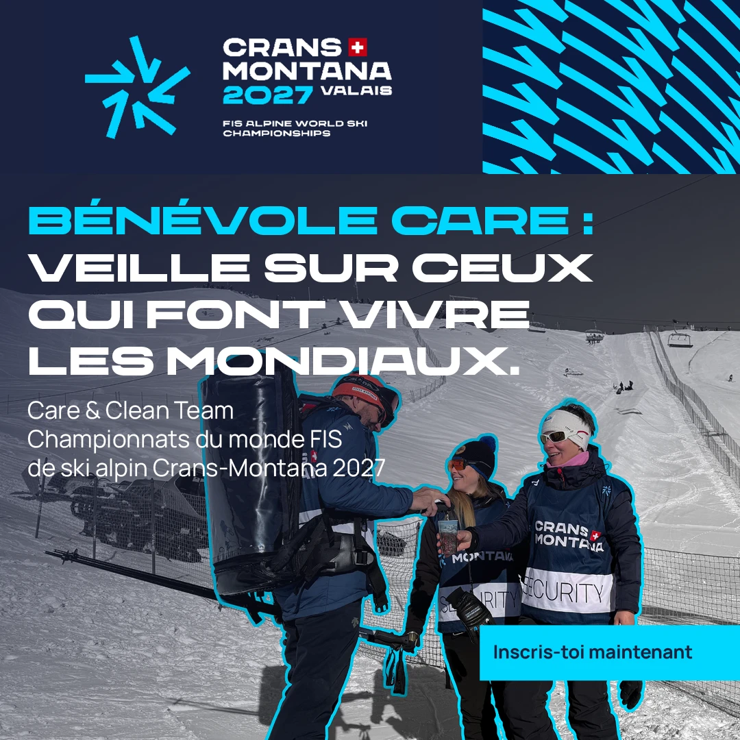Visuel Care & Clean avec des bénévoles réunis sur la neige