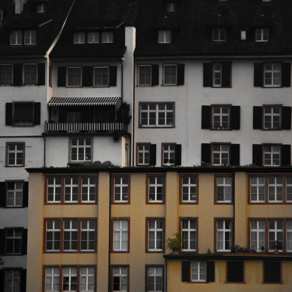 Adjacent facades and windows in contrasting tones