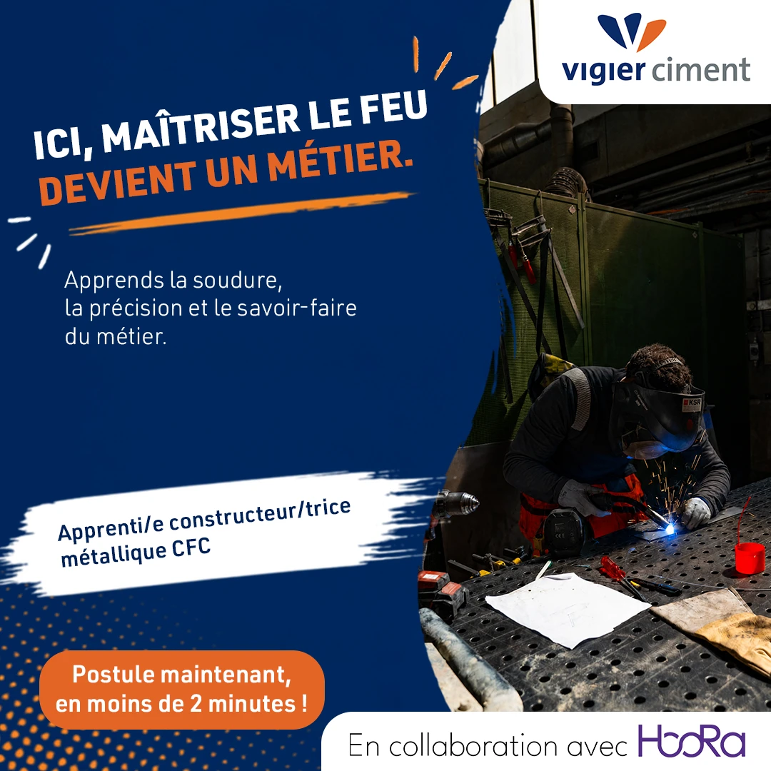 Visuel Vigier Ciment en français montrant un atelier de soudure