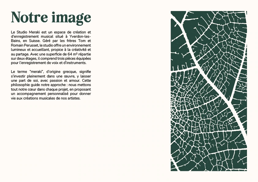 Présentation du studio Meraki et motif végétal de sa charte graphique