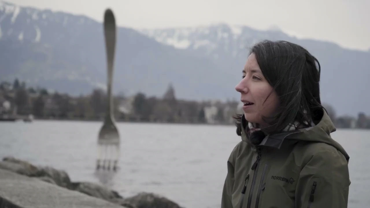 Émilie Nault being interviewed by the lake